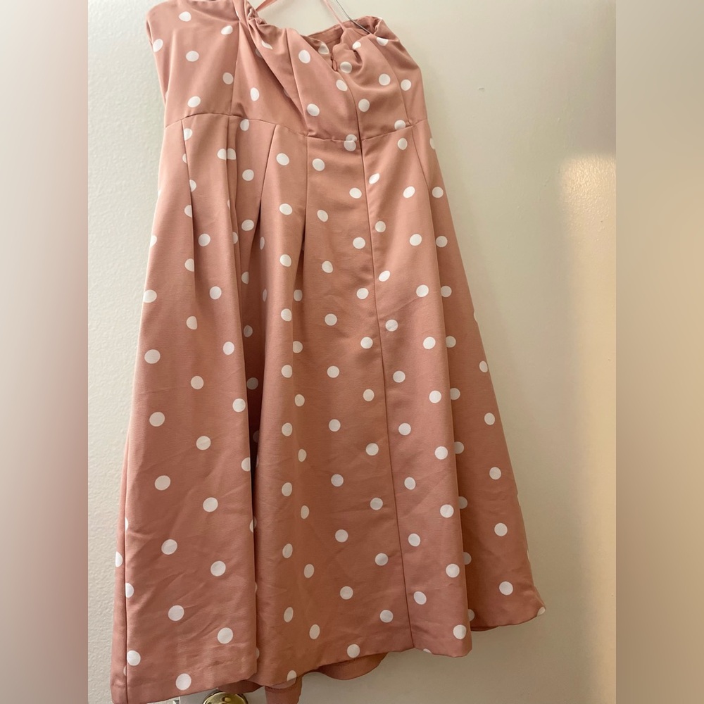 Eva Mendes for New York & Company Pink with White Polka Dot Dress W/pockets - Picture 3 of 12